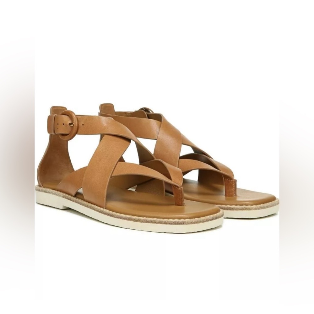 Vince Tan Leather Crisscross Strap Sandals